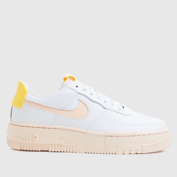 Image of Nike White & Orange Air Force 1 Pixel Trainers