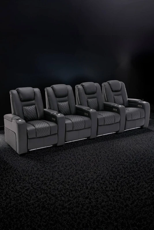 Image of More4Homes Broadway 4 Seater Cinema Electric Recliner Chair USB Charging LED Base Black