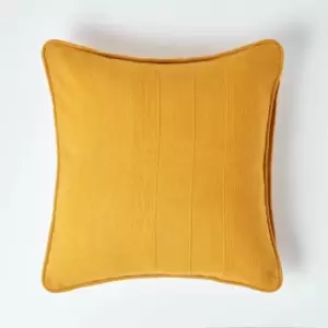 Image of Cotton Rajput Ribbed Mustard Yellow Cushion Cover, 45 x 45cm - Yellow - Homescapes
