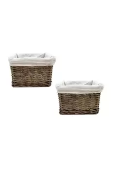 Image of Set Of 2 Wicker Storage Basket With Cloth Lining 22 x 22 x 14.5 cm