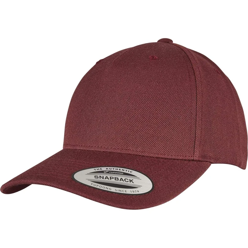 Image of Yupoong Flexfit 5 Panel Snapback Cap in Maroon Maroon Unisex One Size
