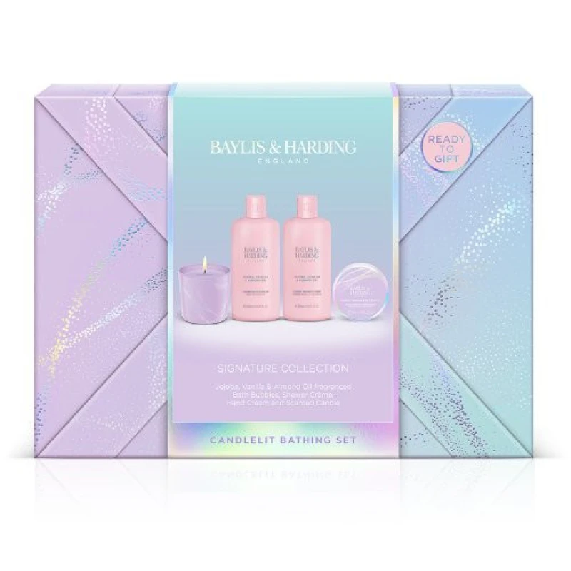 Image of Baylis & Harding Jojoba, Vanilla & Almond Oil Gift Wrapped Candletlit Gift Set