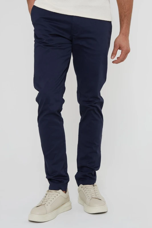 Image of Threadbare 'Castello' Cotton Slim Fit Chino Trousers With Stretch Navy