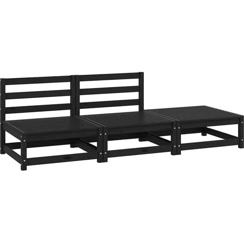Image of VIDAXL 3 Piece Garden Lounge Set Black Solid Pinewood Vidaxl 8720286355329