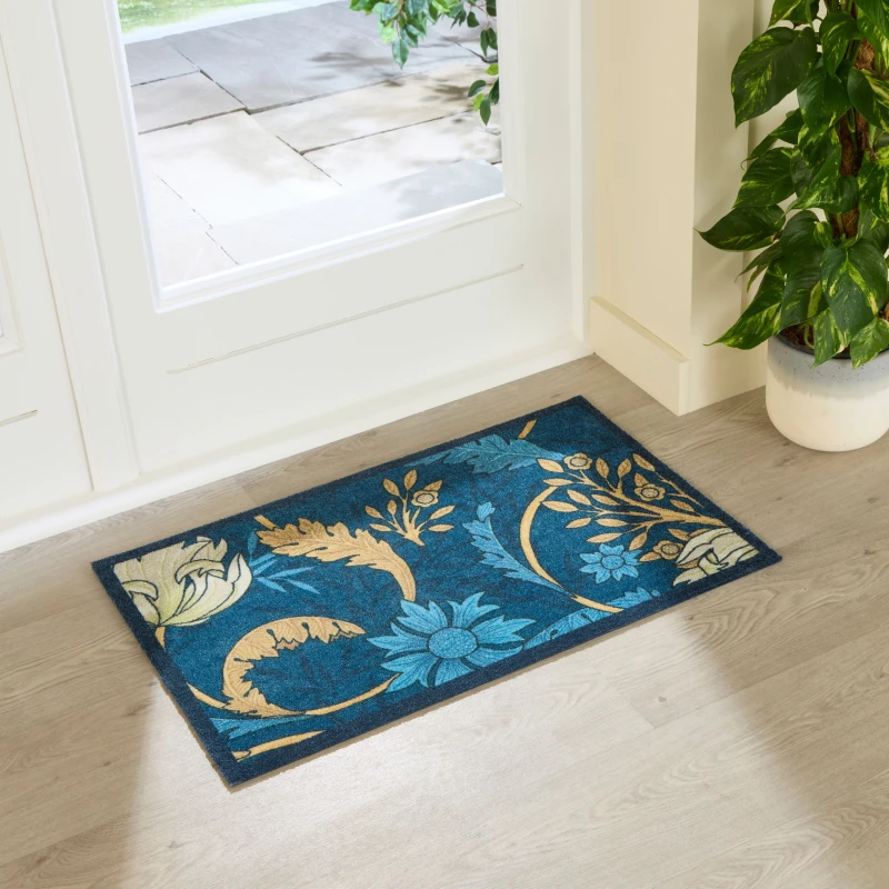 Image of Artsy Mats William Morris Blue Indoor Washable Doormat 80X50Cm, Blue IND8050-WMBlue