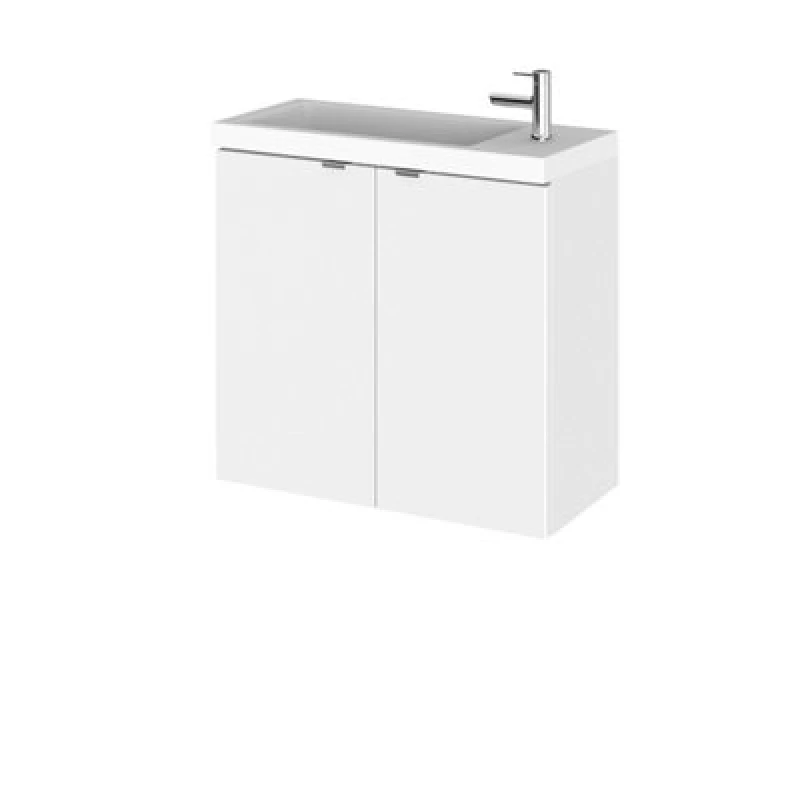 Image of Hudson Reed Fusion Wall Hung 2 Door Vanity Unit & Polymarble Basin, Gloss White, Stylish Sink Vanity Unit, 600mm