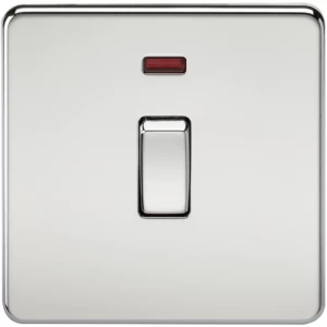 Image of KnightsBridge 20A 1G DP 230V Screwless Polished Chrome Electric Wall Plate Switch with Neon
