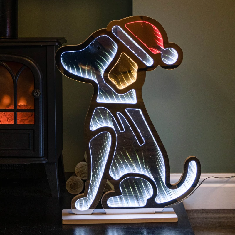 Image of 60cm Light up Sitting Dog in Santa Hat Infinity Christmas Decoration with LEDs