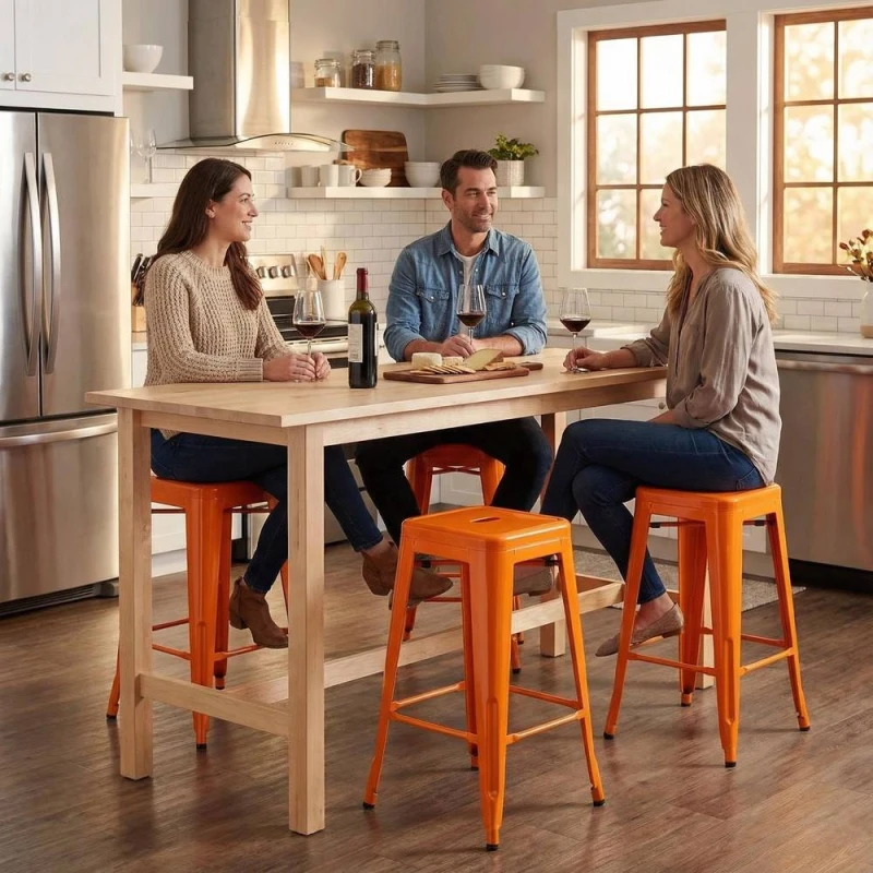 Image of FWStyle Bistro Set Of 4 30" Orange Gloss Metal Bar Stools Orange Unisex