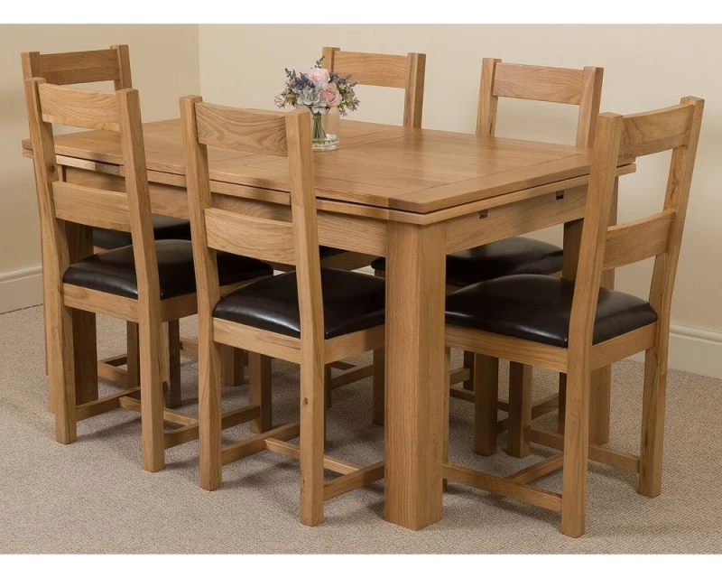 Image of Thats Furniture Richmond 140-220cm Oak Extending Dining Table & 6 Lincoln Chairs in Brown Brown Unisex