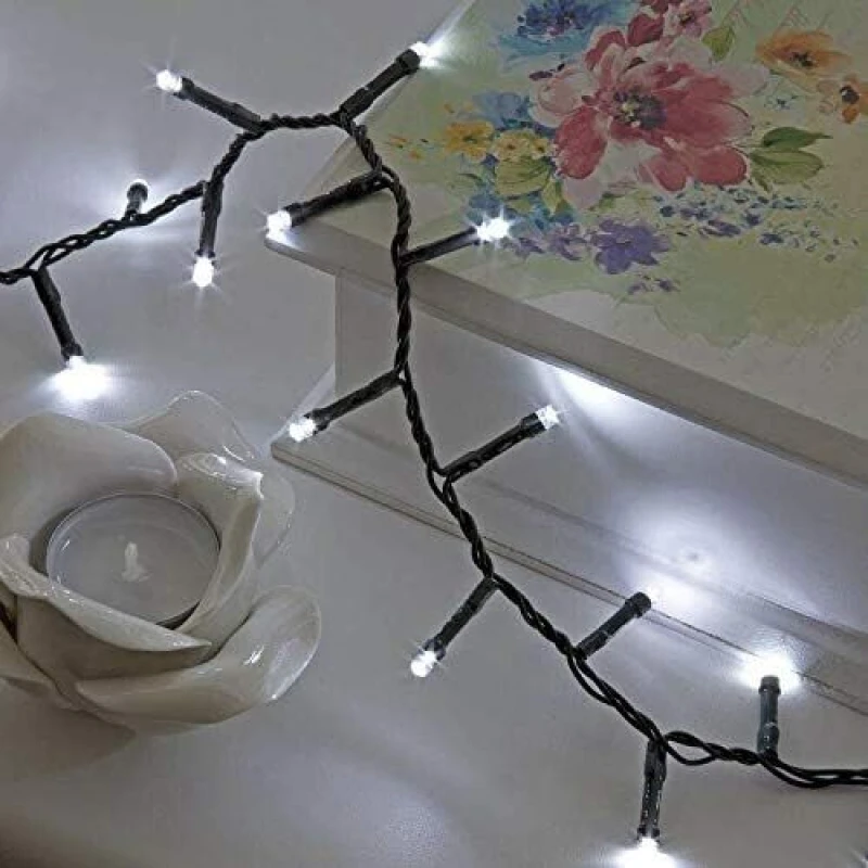Image of Shatchi 2000 Leds Cool White Compact Lights Green Cable With 8 Effects Multifunction Auto Memory Indoor/outdoor Christmas Home Decorations