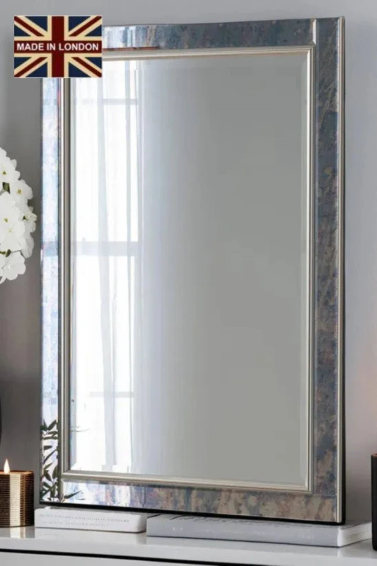 Image of Yearn Mirrors Yearn Mirrors Antique Mottled Lunar Wall Mirror Bevelled in Metallic Silver Metallic Silver One Size Unisex 0716053067548