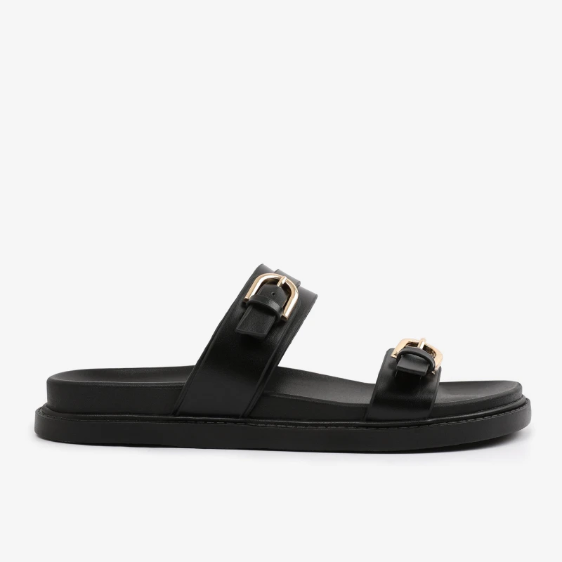 Image of Wheres That From BlackPU Abrina Flatform Sandal With Double-Buckle- Black female 7