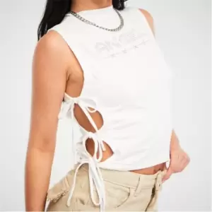 Image of Missguided Angel Diamante Tie Cut Out Vest Top - White