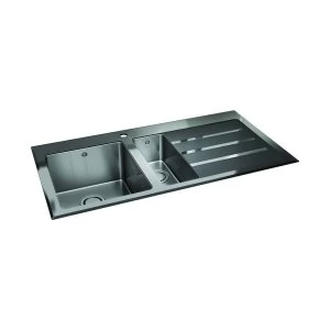 Image of Wickes Rae 1.5 Rhd Bowl Kitchen Stainless Steel Sink and Drainer with Black Glass