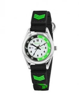 Image of Tikkers Tikkers White, Black and Green Time Teller Dial Black Fabris Velco Strap Kids Watch, One Colour
