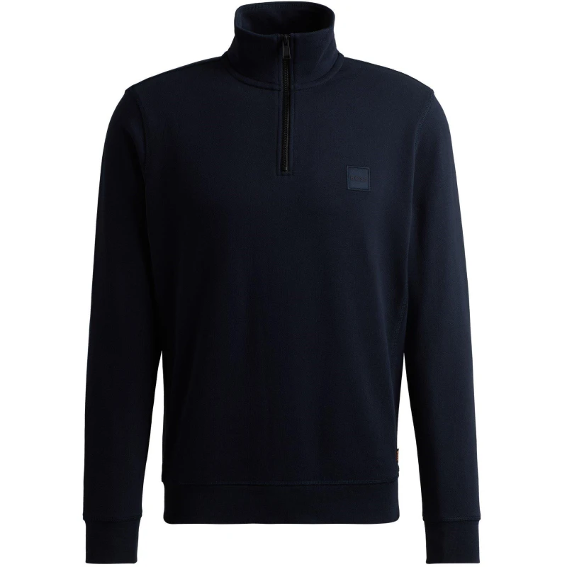 Image of Boss Mens Zetrust Zip-Neck Soft TerryclOver The Head Sweatshirt Dark Blue 404 male XS