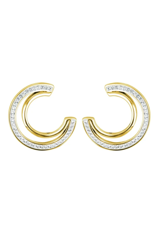 Image of The Fine Collective Sterling Silver Gold Plated Crystal Double Crescent Stud Earrings Gold female