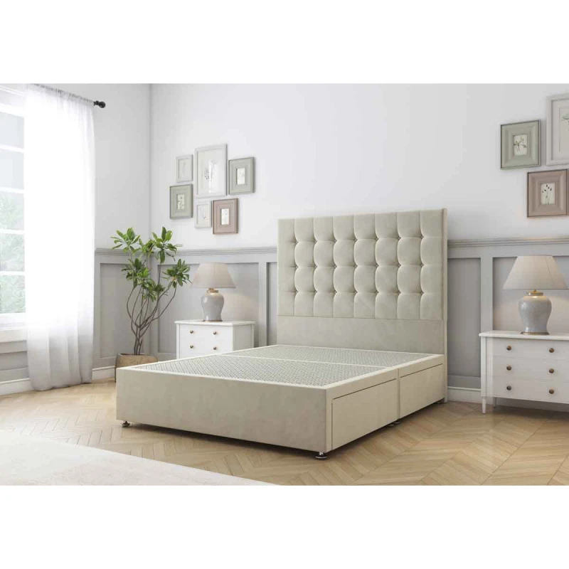 Image of Sloomy Alabama Cream Plush Divan Bed Base 2 Drawers Same Side With 26" Strutted Headboard 6' Super King