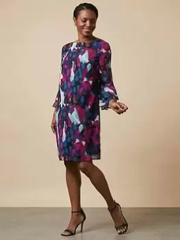 Image of Wallis Abstract Fluted Shift Dress - Red, Size 10, Women