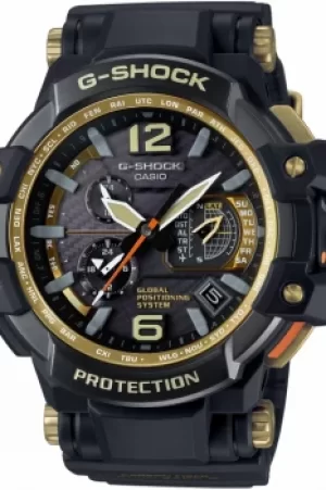 Image of Mens Casio G-Shock Premium Gravitymaster Black x Gold Alarm Chronograph Radio Controlled Watch GPW-1000GB-1AER