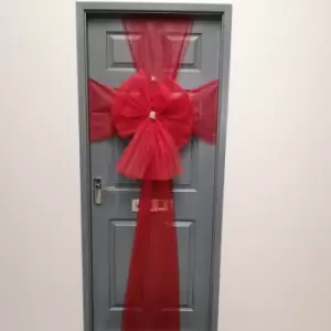 Image of Luxury Indoor Outdoor DIY Red Net Christmas Door Bow with Diamante Centre