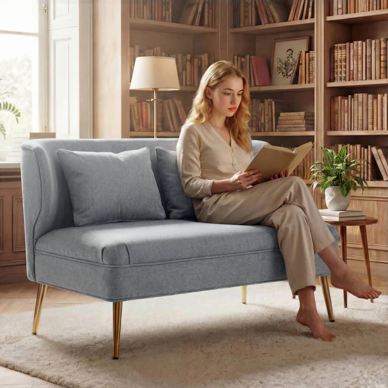 Image of HOMCOM 2 Seater Sofa, Small Sofa with Wing Back, Thick Seat in Light Grey Light Grey Unisex 2 Seater