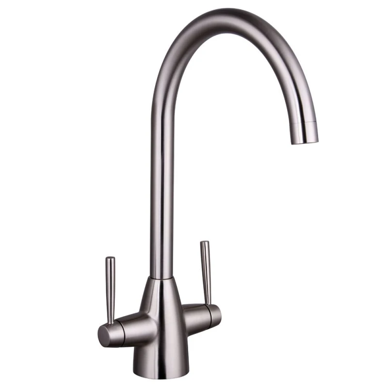 Image of Balterley Contemporary Dual Handle Kitchen Mixer Tap, Brushed Nickel in Silver Silver Unisex