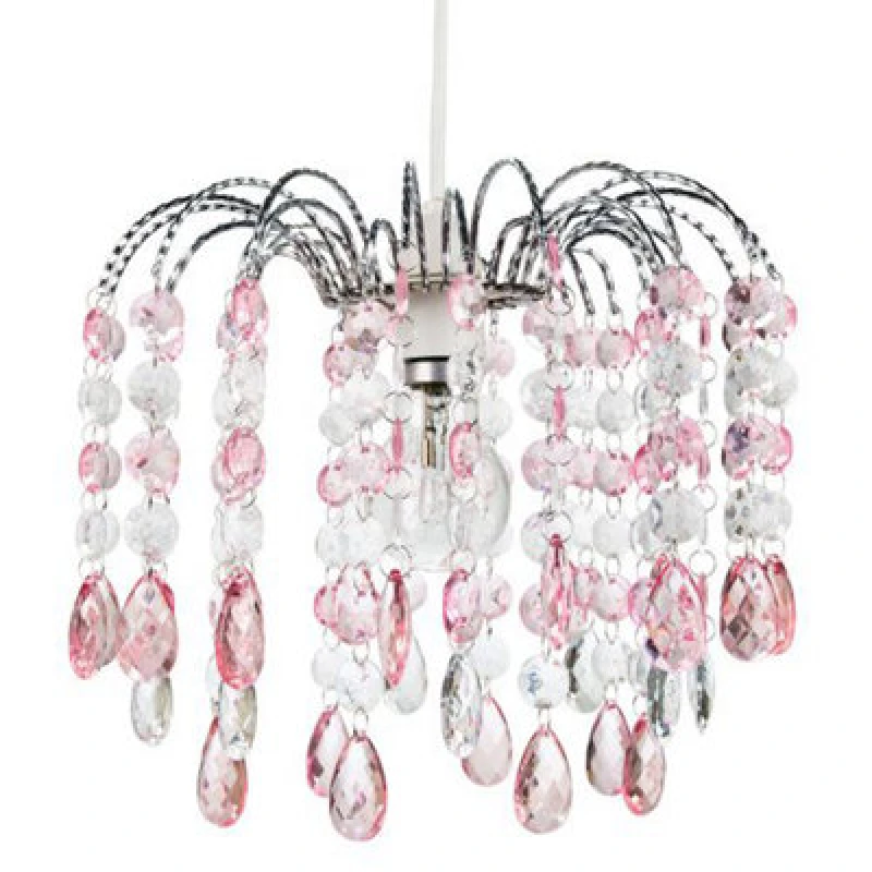 Image of Happy Homewares Contemporary Waterfall Pendant Shade With Pink And Clear Acrylic Droplets