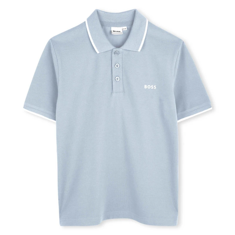Image of Boss Kids Small Logo Polo Shirt, Logo Detail Pale Blue male 16Y