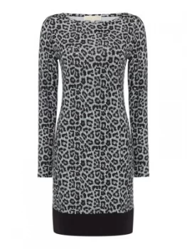 Image of Michael Kors Leopard long sleeve border dress Leopard