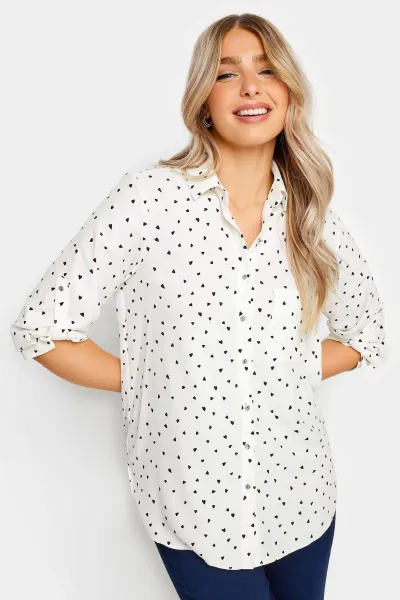 Image of Heart Print Tab Detail Shirt