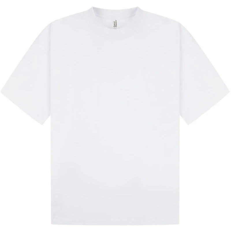Image of Casual Classics Mens Interlock Combed Ringspun Cotton Extended Neckline Oversized T-Shirt in White Size: XS White Male XS