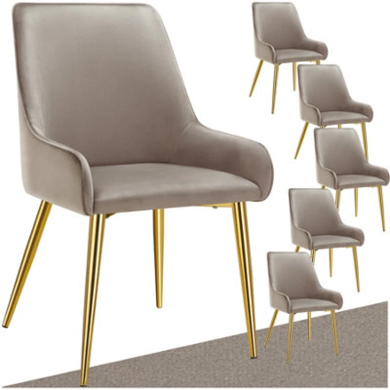 Image of Tectake Set Of 6 Dining Chair Avane - Velvet Look, Padded Armchair, High Backrest And Armrests - Taupe