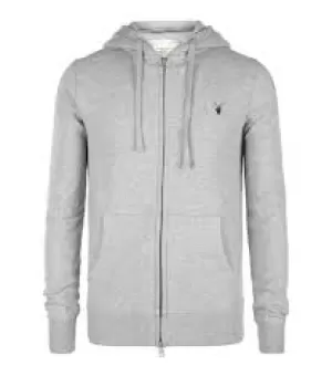 Image of AllSaints Mens Brace Zip Hoodie, Misted Grey, Size: XXL