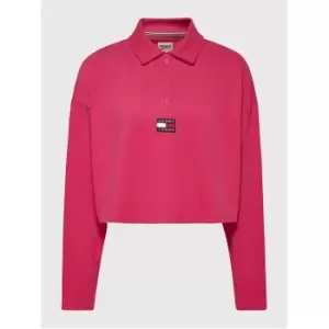Image of Tommy Jeans Half Zip Badgo Cropped Polo Top - Pink