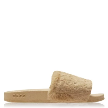 Image of Hugo Boss Faux Fur Slides Light Beige Size 10 Men