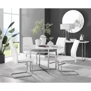 Image of Furniturebox Adley White High Gloss 120cm Storage Dining Table & 4 White Lorenzo Silver Leg Faux Leather Chairs
