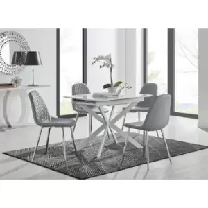 Image of Lira 100 Extending Dining Table and 4 Grey Corona Faux Leather Dining Chairs with Silver Legs Diamond Stitch - Elephant Grey