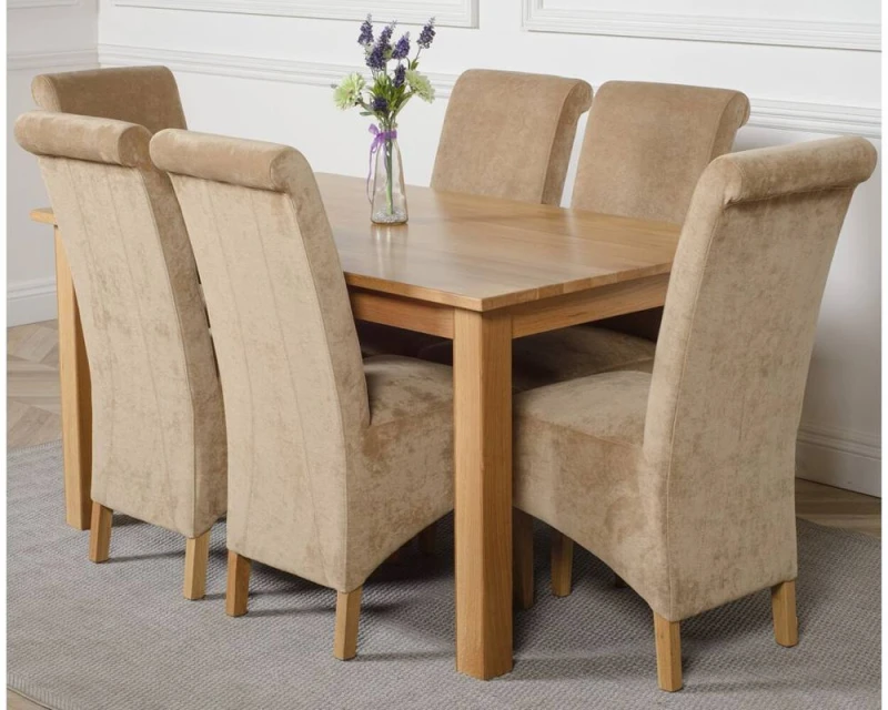 Image of Thats Furniture Oslo 150 x 90cm Medium Oak Dining Table & 6 Montana Fabric Chairs in Beige Beige Unisex 150 x 90 cm