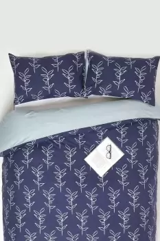 Image of Blue Leaf Digitally Printed Cotton Duvet Cover Set