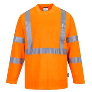 Image of Portwest Long Sleeved Class 3 Hi Vis Pocket T Shirt Orange 5XL
