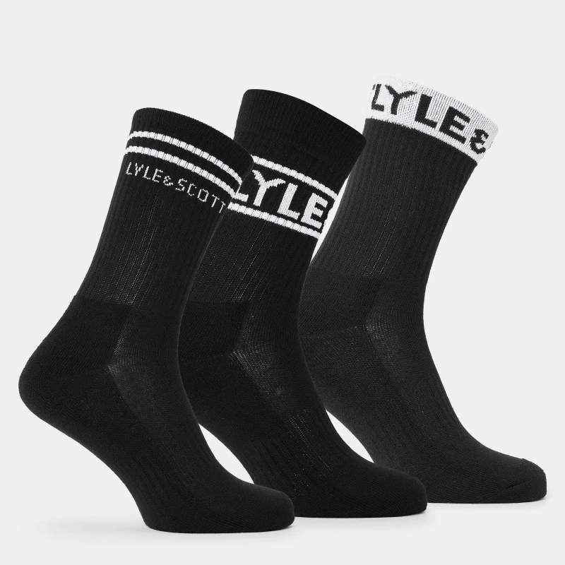 Image of Lyle and Scott 3 Pack Socks - Black 7 - 11
