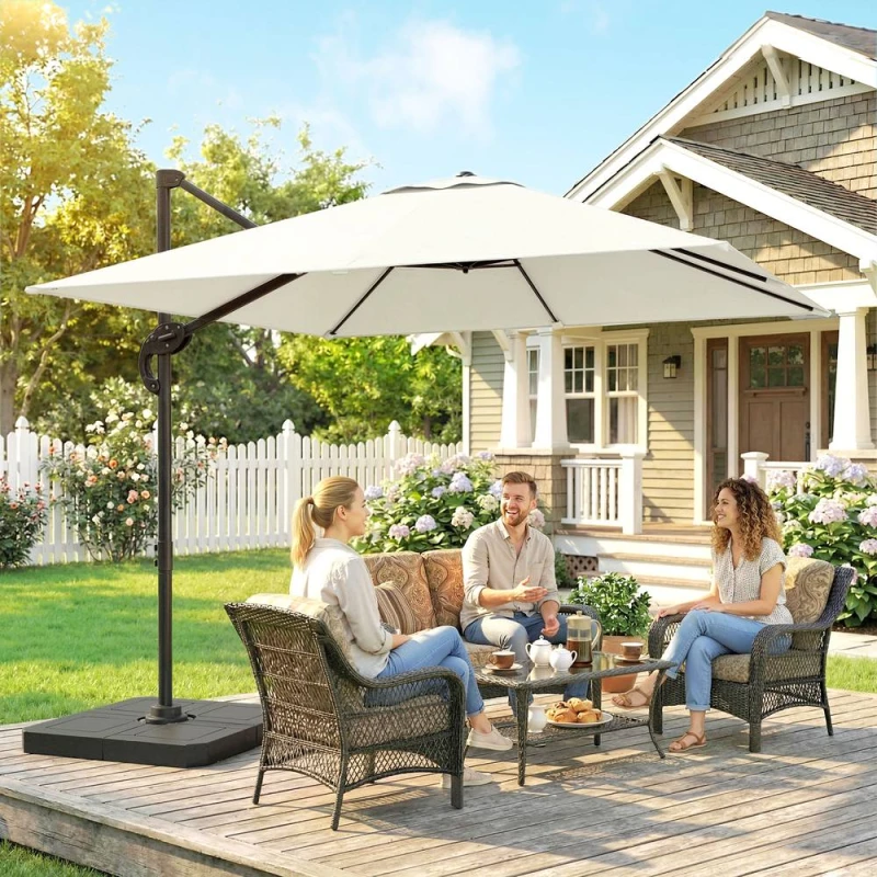Image of OUTSUNNY 2.4 x 2.4 m Cantilever Parasol w/ Umbrella Weights in Cream Cream Unisex