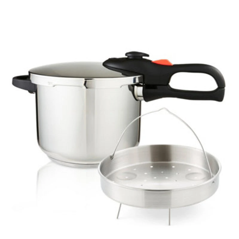 Image of Geepas 6L Stainless Steel Pressure Cooker Induction Compatible with Steamer Basket in Silver Silver Unisex
