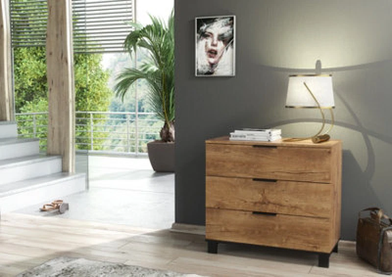 Image of Furneo Modern Dark Oak Effect Chest Of Drawers Cabinet 3 Drawers Storage Cozy 03
