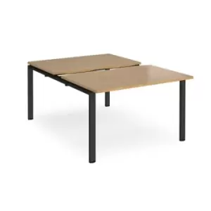Image of Bench Desk 2 Person Rectangular Desks 1200mm With Sliding Tops Oak Tops With Black Frames 1600mm Depth Adapt
