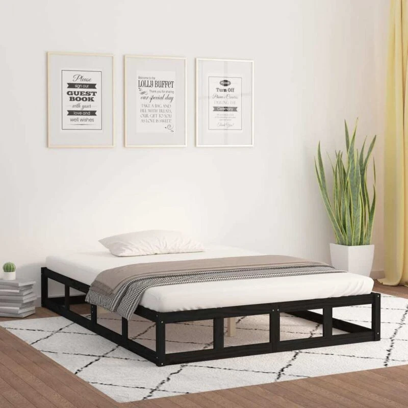 Image of VIDAXL Bed Frame without Mattress Black 120x190cm Small Double Solid Wood Vidaxl 8720287137238