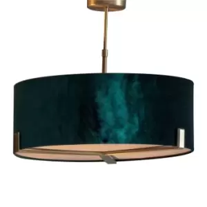 Image of Ceiling Pendant Light Matt Antique Brass & Green Velvet 3 x 10W LED E27