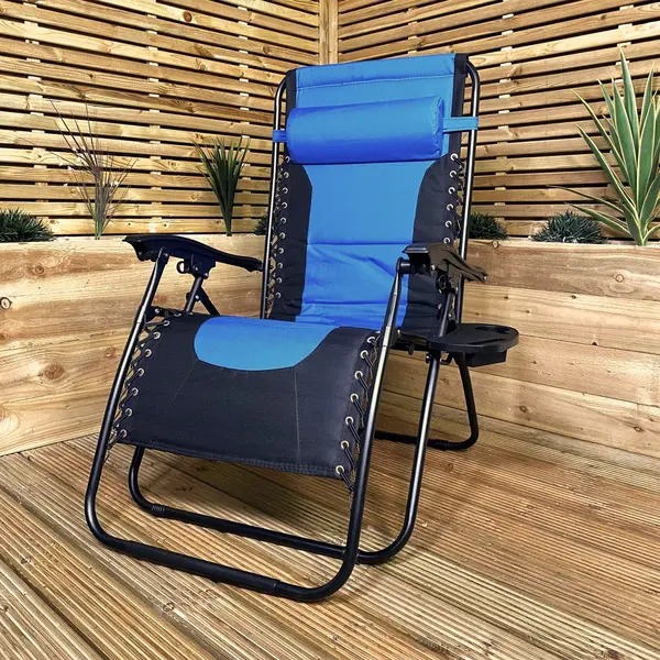Image of Luxury Padded Multi Position Zero Gravity Garden Relaxer Chair Lounger in Blue & Black